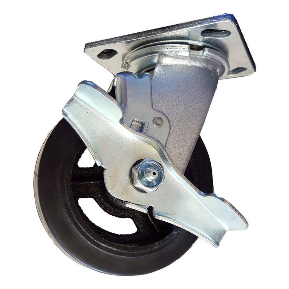 5" x 2" Mold-on Rubber Cast Swivel Caster, Top Lock Brake - 400 lbs. Cap. - Durable Superior Casters